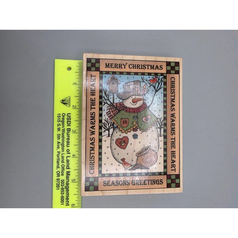 HERO ARTS rubber stamp Christmas Season's Greetings Snowman Birds Primitive - Picture 7 of 7